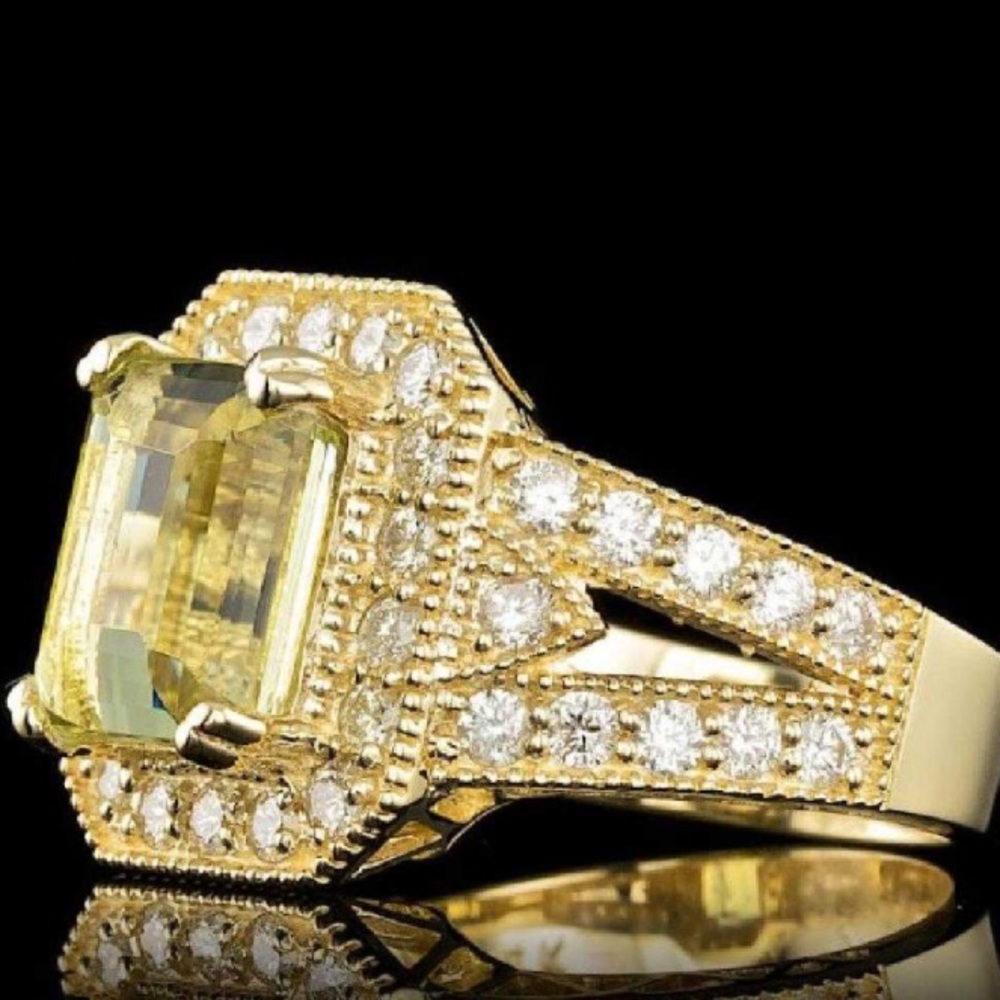 RADIANT ❤️‍🩹❤️❤️‍🩹14k Yellow Gold 4.00ct Beryl 1.30ct Diamond Ring - Picture 6 of 9
